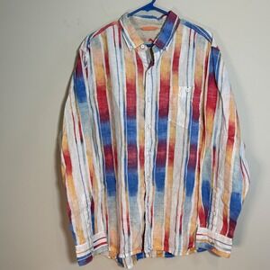 Tommy Bahama Relax Shirt Men's XL Striped Linen Long Sleeve Button Up Casual